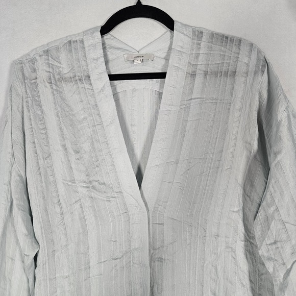 Vince Top Women's L Mint Drapey Striped V-Neck Long Sleeve Hidden Button Flowy - Picture 10 of 14